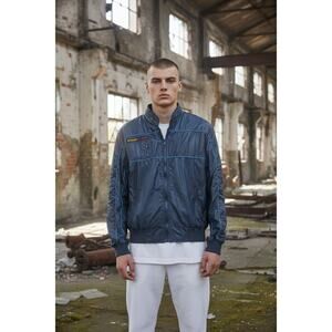 Vintage Style Auto California Windbreaker Jacket Hood Pockets Racing Size M